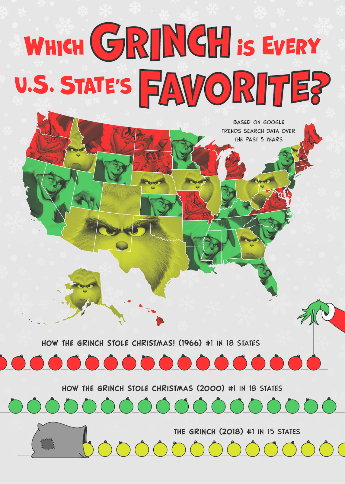 U.S. map showing the most popular Grinch in every state